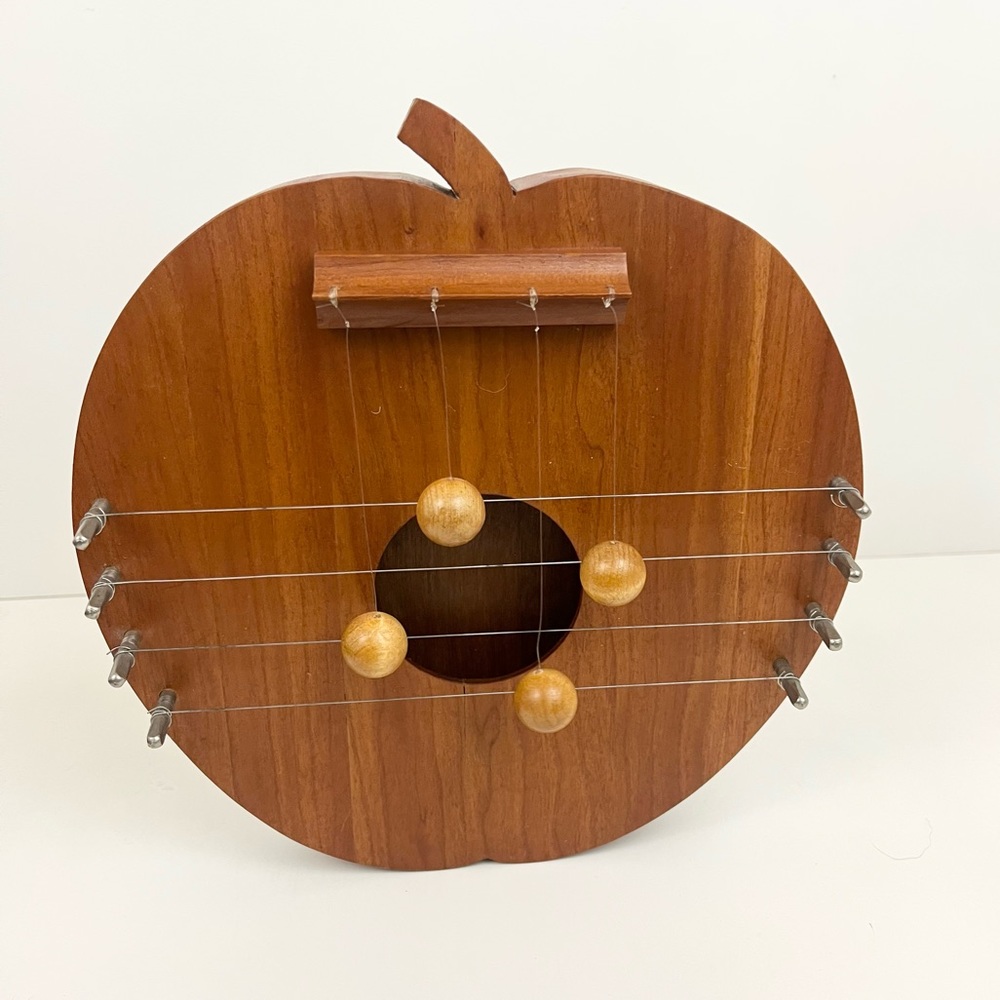Vintage Appalachian Apple Wooden Door Harp Handcrafted Artist Signed 2001